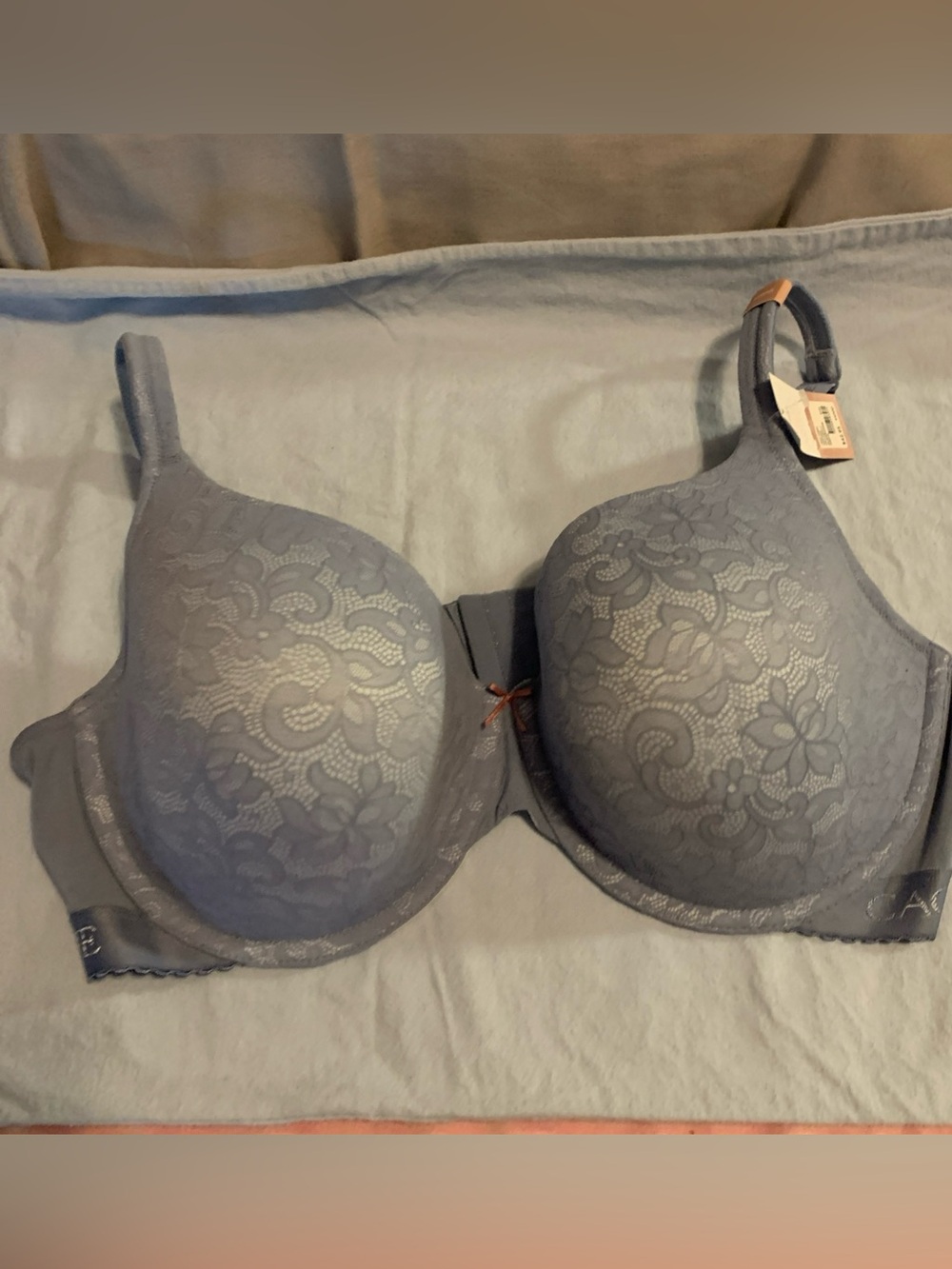 Cacique Womens Bra 44DDD Hot Blue Grey Lace Plunge Underwire